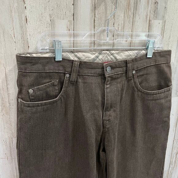 KENNETH COLE Mens Flat Front CASUAL PANTS Jean Cut 34x29 (28”) Brown Jeans - Picture 2 of 7